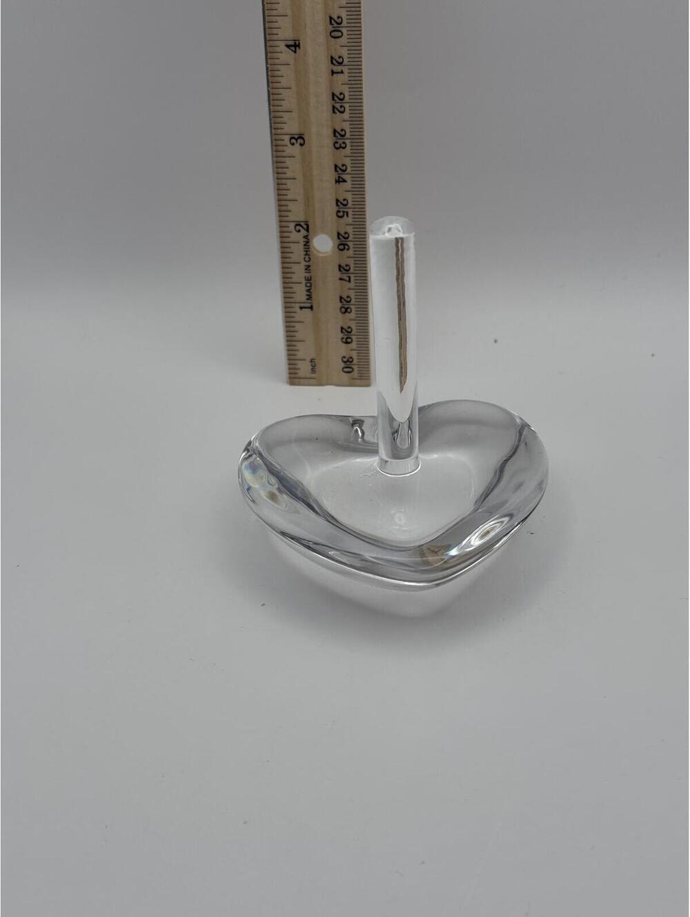 Orrefors Sweden Crystal Heart Ring Holder Trinket Dish Signed Art Glass